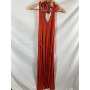 leith orange halter tie neck maxi dress size small